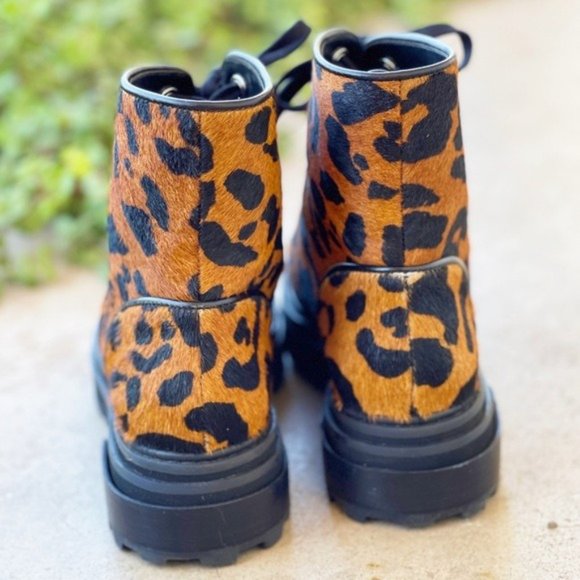 SCHUTZ Maylova Leopard Calf Hair Combat Bootie - Picture 4 of 6